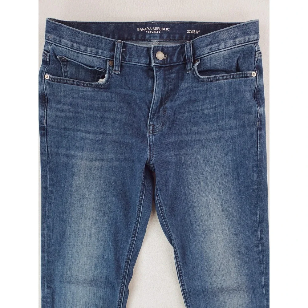 Banana Republic Jeans Mens 32x36 Blue Traveler Slim Tapered Stretch Denim Pants